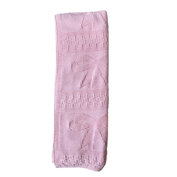 Brooks Brothers Pink Bow Knitted Throw Blanket 50x70 Designer Spring Decor NEW - Picture 11 of 15
